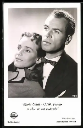 AK Schauspielerin Maria Schell und Schauspieler O. W. Fischer in dem Film Bis wir uns wiedersehn