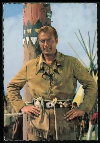AK Karl May, Lex Barker als Old Shatterhand vor einem Marterpfahl