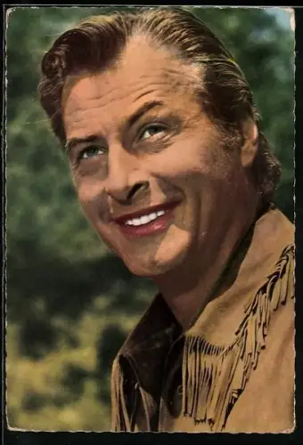 AK Szene aus Winnetou 2 nach Karl May, Lex Barker als Old Shatterhand