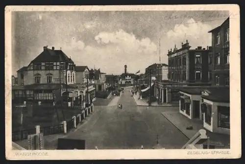 AK Wangerooge, Blick in die Zedelius-Strasse, Hinweisschild zur Giftbude