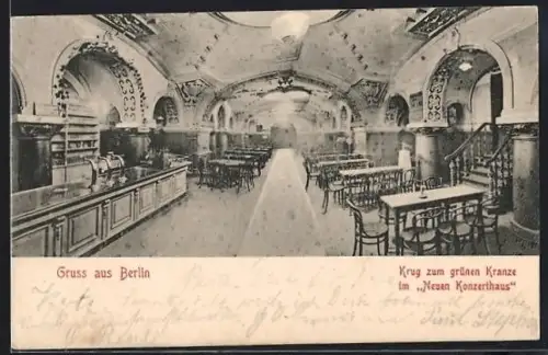 AK Berlin, Restaurant Krug zum grünen Kranze im Neuen Konzerthaus, Alexanderstrasse 46-48