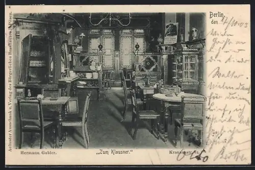 AK Berlin, Restaurant Zum Klausner, Hermann Gabler, Krausenstrasse 64