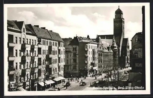 AK Berlin-Neukölln, Karl-Marx-Strasse mit Rathaus Neukölln