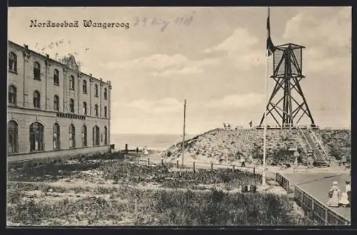 AK Wangeroog, Hotel Kaiserhof und Dünenbake am Strand