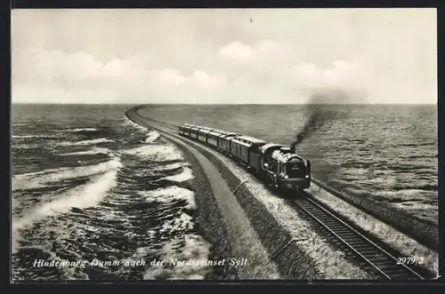AK Sylt, Zug auf dem Hindenburgdamm
