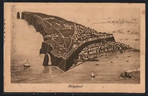 AK Helgoland, Gesamtansicht der Insel und Küste
