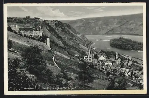 AK Bacharach, Burg Stahleck, Jugendherberge, Rheinansicht