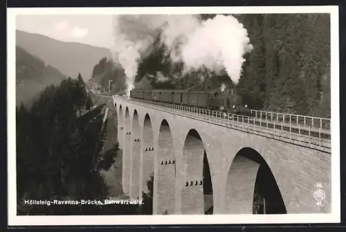 AK Höllsteig /Schwarzwald, Höllsteig-Ravenna-Brücke, Dampflok