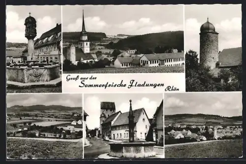 AK Fladungen /Rhön, Brunnen, Kirche, Stadtturm