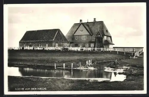 AK Hallig Hooge über Husum, Kirche auf der Hallig