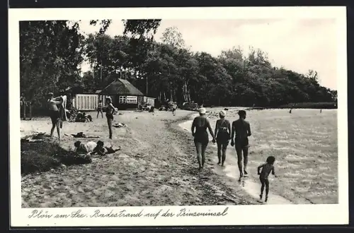 AK Plön am See, Badestrand auf der Prinzeninsel