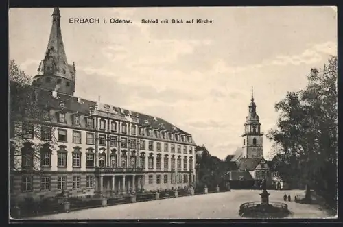 AK Erbach i. Odenw., Schloss mit Blick auf Kirche