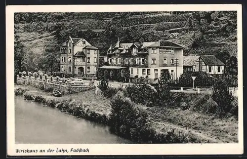 AK Fachbach bei Bad Ems, Gasthaus an der Lahn, Bes. Ludwig Sauer