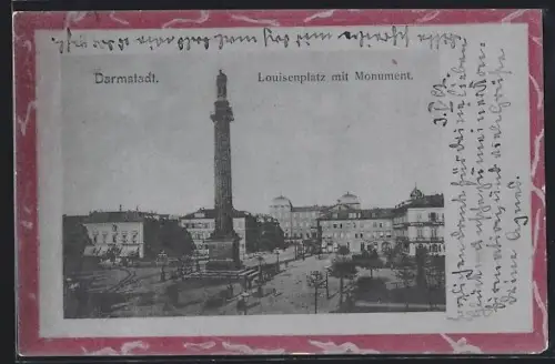 AK Darmstadt, Luisenplatz mit Monument
