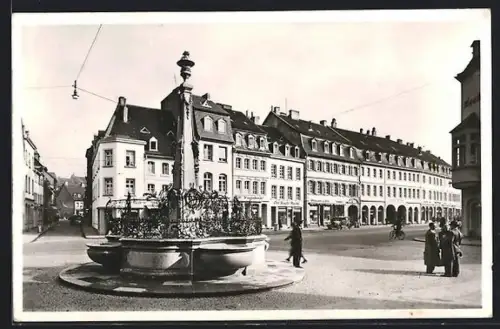 AK Saarbrücken, St. Johanner Markt mit Brunnen