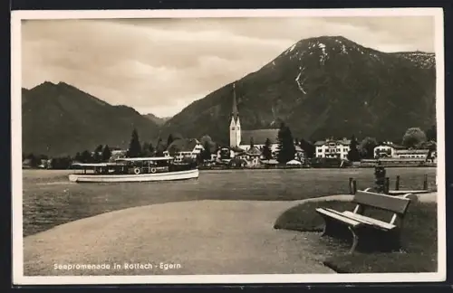 AK Rottach-Egern, Seepromenade, Kirche, Dampfer