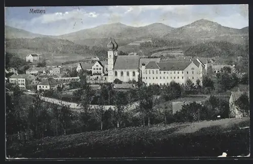 AK Metten, Klosteransicht mit umliegender Ortschaft