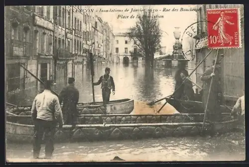 AK Besancon, Inondations de Janvier 1910, Rue des Boucheries, Place de la Révolution