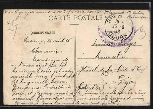 AK Besancon, Caserne du Fort Griffon avec soldats devant l`entrée