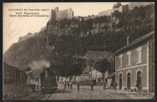 AK Besancon, Gare Rivotte et Citadelle avec train à vapeur