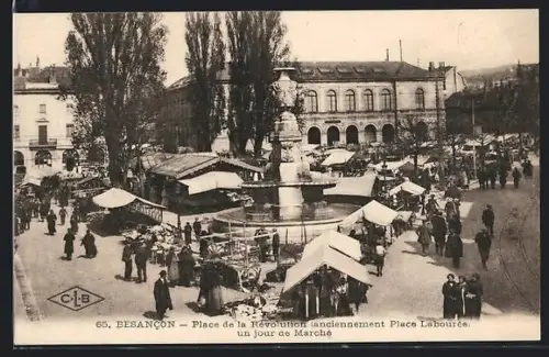 AK Besancon, Place de la Révolution, un jour de marché