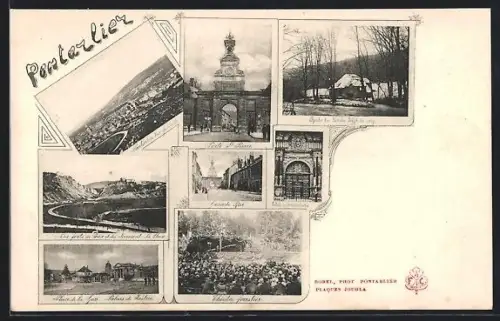 AK Pontarlier, Vue multi-vues avec Porte Saint-Pierre et paysages enneigés