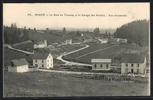 AK Maîche, La Gare du Tramway et le Garage des Autobus, Vue d`ensemble