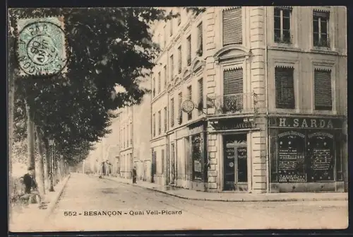 AK Besancon, Quai Veil-Picard avec la devanture du magasin H. Sarda