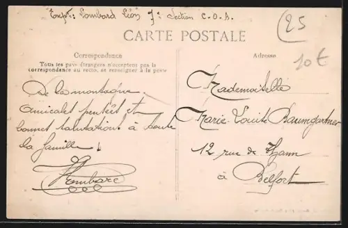 AK Damprichard, Avenue du Kiosque avec bâtiment de la Poste et Télégraphe