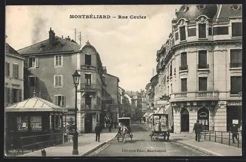 AK Montbéliard, Rue Cuvier avec calèches et bâtiments historiques