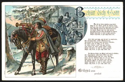 Riesen-AK Behüt` Dich Gott!, Trompeter von Säckingen im verschneiten Wald