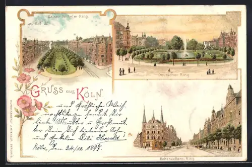 Lithographie Köln-Neustadt, Deutscher Ring, Kaiser-Wilhelm-Ring, Hohenzollern-Ring