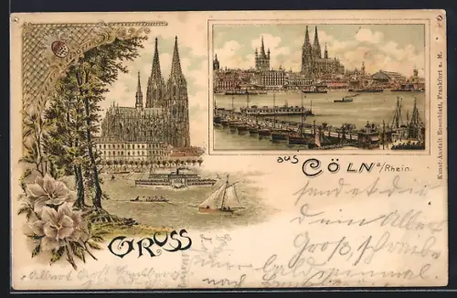 Lithographie Köln, Kölner Dom, 2 Ansichten