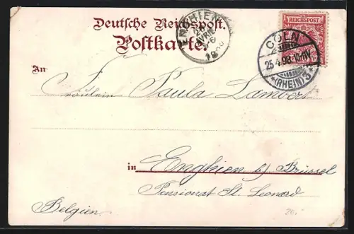 Lithographie Köln, Kaiser-Wilhelmring, Denkmal Kaiser Wilhelm I., Strassenpartie mit Pferdebahn