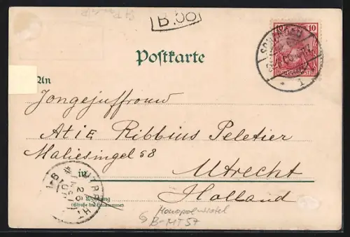 Lithographie Berlin, Bahnhof Friedrichstrasse mit Monopol-Hotel u. Schlütersteg