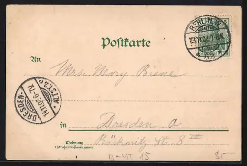 Lithographie Berlin, Spittelmarkt mit Strassenbahnen