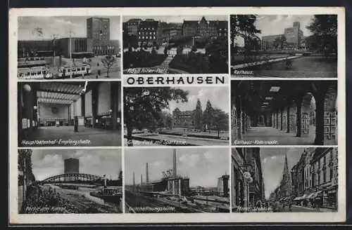 AK Oberhausen / Rheinland, Hauptbahnhof, Platz, Rathaus-Kollonade, Gutehoffnungshütte