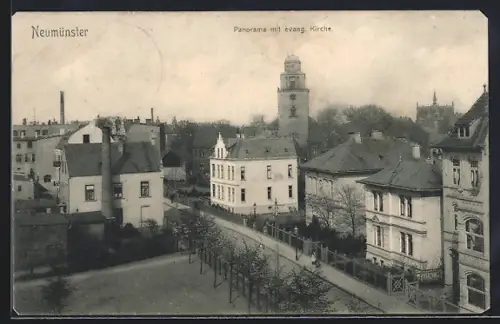 AK Neumünster, Panorama mit evangelischer Kirche