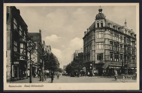 AK Neumünster, strasse mit Geschäften