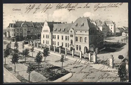 AK Crefeld, Strassenpartie mit Strassenbahn