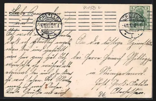 AK Crefeld, Strassenpartie mit Strassenbahn