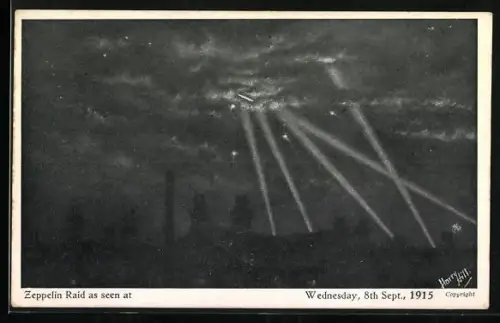 AK Luftangriff durch deutschen Zeppelin 1915