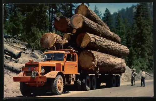 AK Logging Truck, Schwerlaster mit Mammutbaumstämmen beladen