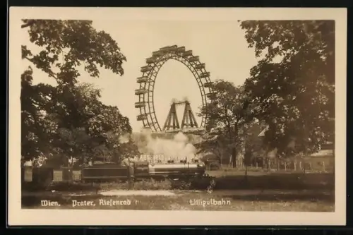AK Wiener Prater, Riesenrad und Liliputbahn