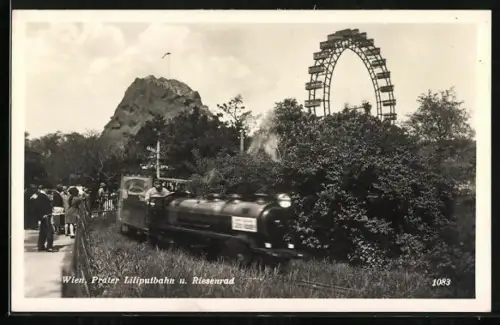 AK Wien, Prater, Kleinbahn und Riesenrad