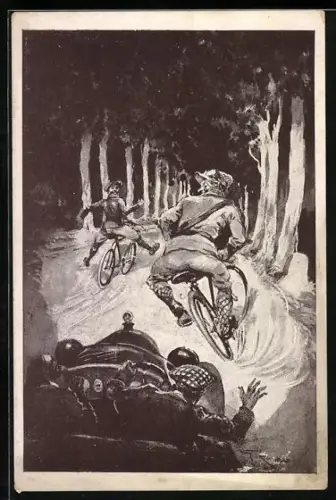 AK Zwei Fahrradfahrer werden des nachts von Auto verfolgt