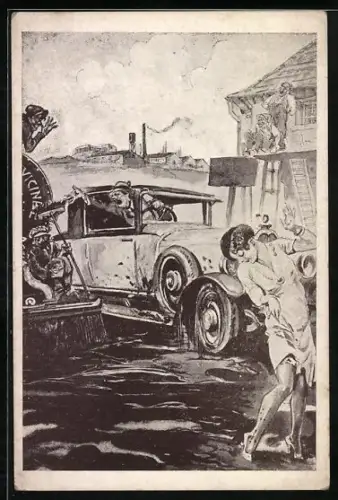 AK Auto auf dreckiger Strasse