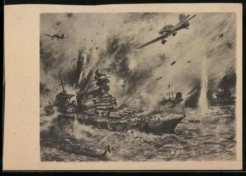 Künstler-AK Flieger bombardieren Kampfschiffe