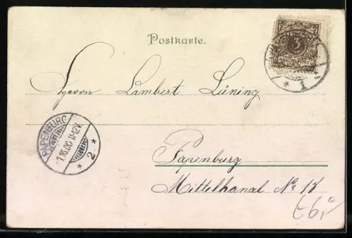 Lithographie All Heil!, Radfahrer, Fahrrad, Unfall