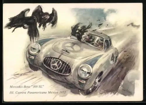 AK Mexico, III. Carrera Panamericana 1952, Mercedes Benz 300 SL- Rennwagen
